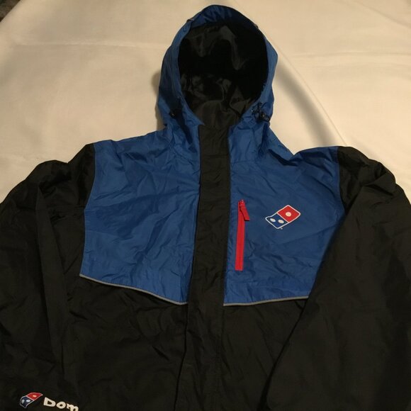 Domino's Gear Jacket Men's Medium Hooded Windbreaker Reflective Pizza Delivery - Picture 3 of 11